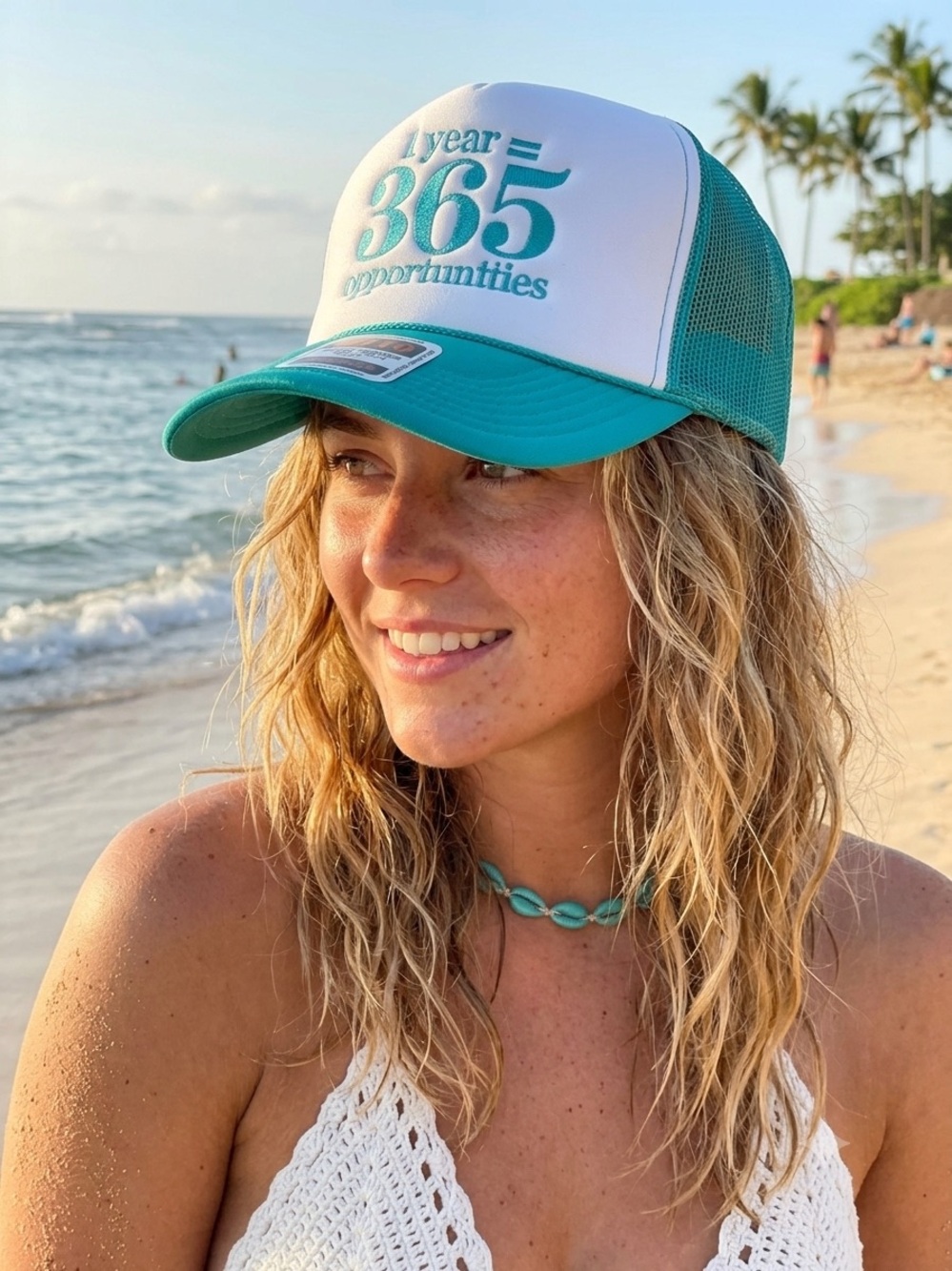 Simply Stitched. 365 Opportunities Teal and White Trucker Hat - Picture 1 of 1